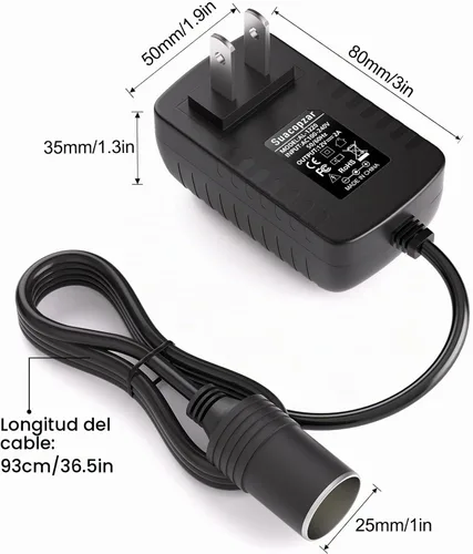 Vista 7 de Convertidor de CA a CC de 12 V 24 W, enchufe para encendedor de cigarrillos de automóvil, 100-240V a 12V 2A AC/DC adaptador de alimentación