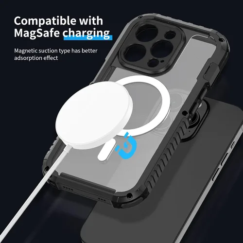 Vista 4 de FW - Funda de metal para iPhone 15 Pro, compatible con MagSafe, funda para iPhone 15 Pro, marco de metal de aluminio, cuerpo completo, resistente