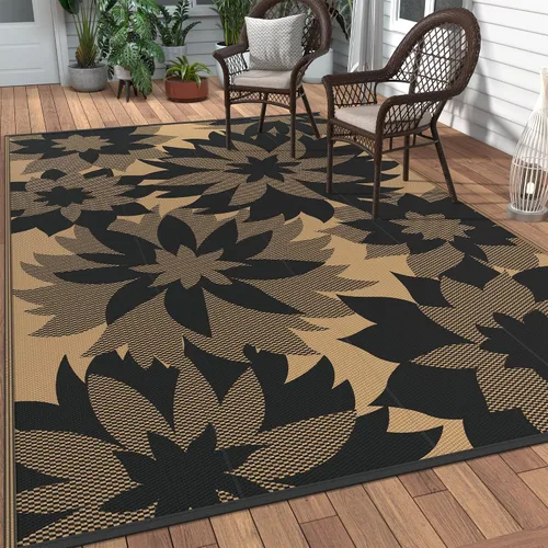 Vista 73 de GENIMO - Alfombra para exteriores de 6 x 9 pies, para patio, espacios amplios, reversible, de pajillas de plástico, alfombra impermeable para Azul
