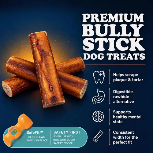 Vista 2 de Bow Wow Labs SafeFit™ Bully Sticks para perros, palitos de carne de res 100% naturales, alimentados con pasto, de bajo olor, masticables de larga