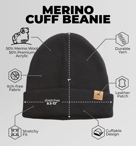 Vista 3 de Gorro de invierno para hombres y mujeres, gorro acanalado de lana merino, gorros de lana cálidos, suaves y con estilo, para climas fríos