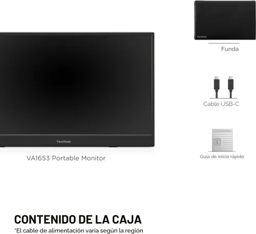 Vista 7 de ViewSonic VA1653 - Monitor portátil de 16 pulgadas 1080p FHD IPS con cuidado de los ojos, soporte incorporado, USB C, Mini HDMI y estuche protector.