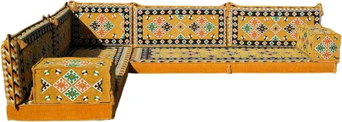 Vista 48 de arabicsofa Juego de asientos Jalsa en forma de L – Majlis árabe hecho a mano con almohadas de respaldo