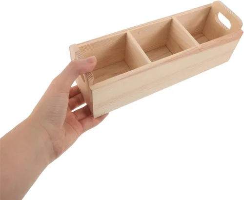 Vista 3 de Wooden Tea Box Organizer with Handle, 3-slot Farmhouse Storage