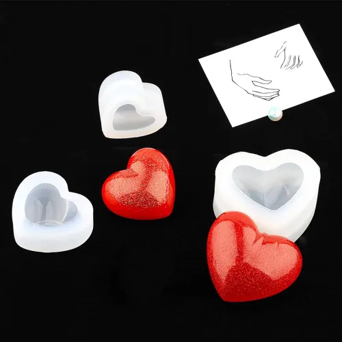 Vista 7 de Weenkeey 2 moldes de resina en forma de corazón 3D, dijes de llavero de corazón, molde de silicona, molde de fundición de joyería de corazón, molde