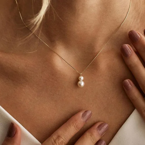 Vista 3 de Collares de perlas doradas para mujer, a la moda. Collar delicado chapado en oro de 14 K, sencillo y en capas, ideal como joyería para bodas