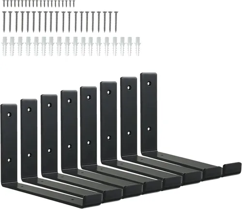 Vista 9 de HEART ART Soporte de estante negro de 6 pulgadas, paquete de 4 soportes de estante de metal J resistentes, 6.3" L×4.8" H×1.2" W