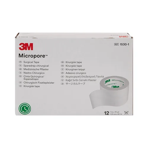 Vista 2 de 3M Micropore - Cinta de papel, color blanco, 1" x 10 yardas (Caja de 12)