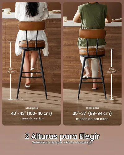 Vista 8 de VASAGLE EKHO Collection - Juego de 2 taburetes de bar, taburetes de bar giratorios de altura de mostrador con respaldo, cuero sintético