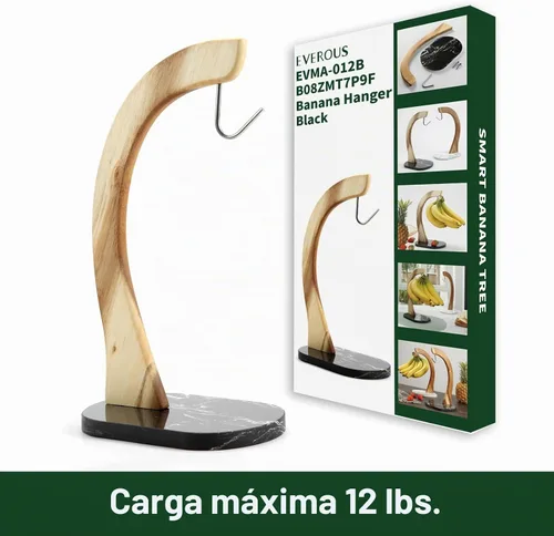 Vista 2 de everous Soporte de plátano con base de mármol negro, soporte moderno para plátano, soporte para árbol para cocina y hogar, sin deslizamiento