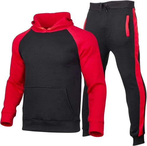 Vista 2 de AoShuang Conjunto deportivo de 2 piezas para hombre, sudadera casual con capucha para hombre, atlético, deportivo, manga larga, conjunto de traje