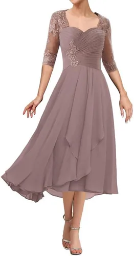 Vista 3 de Vestido formal de noche alto y bajo, vestido formal de encaje para invitados de boda, vestido de novio, apliques con cuentas de manga 34