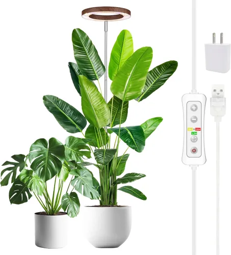 Vista 19 de yadoker - Luz de cultivo de plantas, luz LED de espectro completo para plantas de interior, lupa negra, altura ajustable, temporizador automático