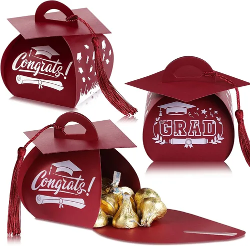 Vista 10 de TaoBary 30 cajas de dulces con tapa de graduación 2026, cajas de graduación de graduación, regalos de fiesta con borlas centros de mesa para Negro