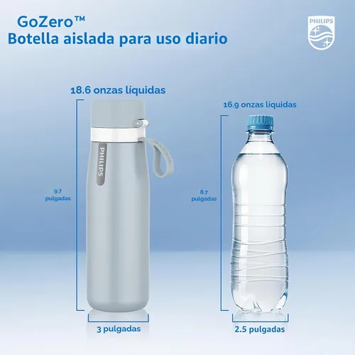 Vista 7 de PHILIPS Botella de agua con filtro, filtro de acero inoxidable con filtro de agua GoZero Everyday sin BPA, botella con filtro de agua que mantiene