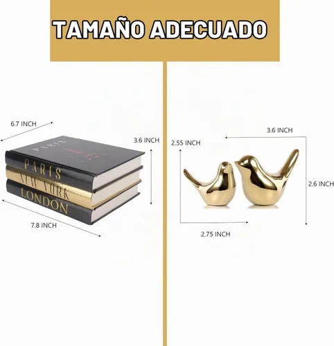 Vista 2 de Libros decorativos para decoración del hogar con pequeñas estatuas de pájaros doradas, decoración del hogar dorada, decoración de libros de mesa
