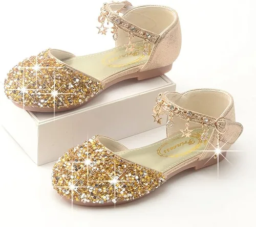 Vista 6 de Zapatos planos de ballet Mary Jane con diamantes de imitación para niña, con brillantina, para niña de las flores, para boda, fiesta, zapatos