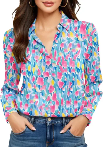 Vista 13 de Camisas sin planchado y sin arrugas para mujer, con botones, de manga larga, de seda de morera, blusas casuales para el trabajo