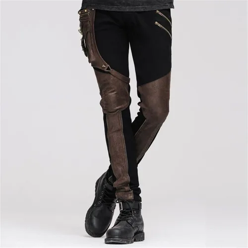 Vista 2 de Devil Fashion Pantalones casuales para hombre punk patchwork rectos con bolsillo