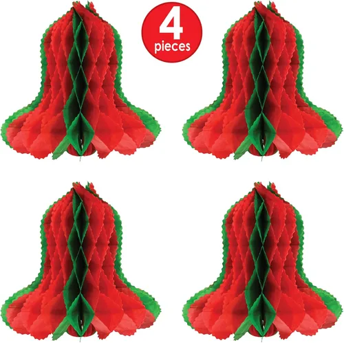 Vista 3 de Beistle Campanas de papel de seda de panal de abeja, 4 piezas, decoraciones de Navidad, suministros de fiesta de invierno, 12 pulgadas, rojo/verde