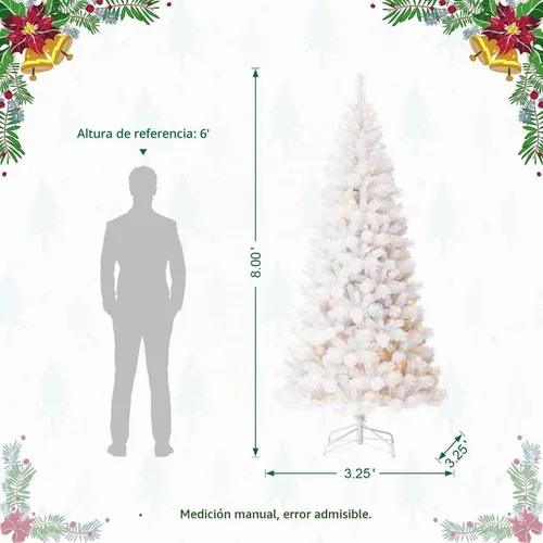 Vista 4 de Glitzhome - Árbol de Navidad artificial delgado preiluminado de 2.4 m, con ramas de pino Aspen Frostfall, soporte plegable de metal, 500 luces Aspen
