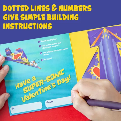 Vista 5 de Peaceable Kingdom Tarjeta de Avión de Papel Super San Valentín, 1 EA 28 San Valentín listos para regalar para toda la clase. Incluye 28 tarjetas