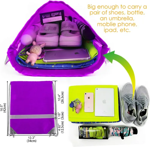 Vista 5 de BeeGreen Mochila con cordón a granel, bolsas de cuerda para viajes deportivos al gimnasio, saco de cincha DIY para mujeres y hombres, Púrpura