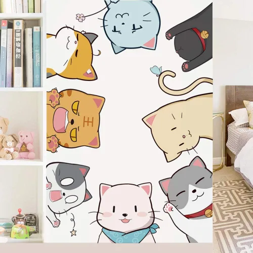 Vista 4 de Calcomanías de pared con diseño de gato lindo, decoración de despegar y pegar para habitación de los niños (colección de gatos grandes, PVC opaco)