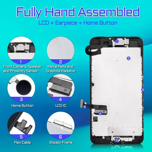 Vista 3 de para iPhone 7 Plus Reemplazo de pantalla con botón de inicio 5.5 "negro LCD 7plus 3D pantalla táctil digitalizador auricular Asamblea de vidrio