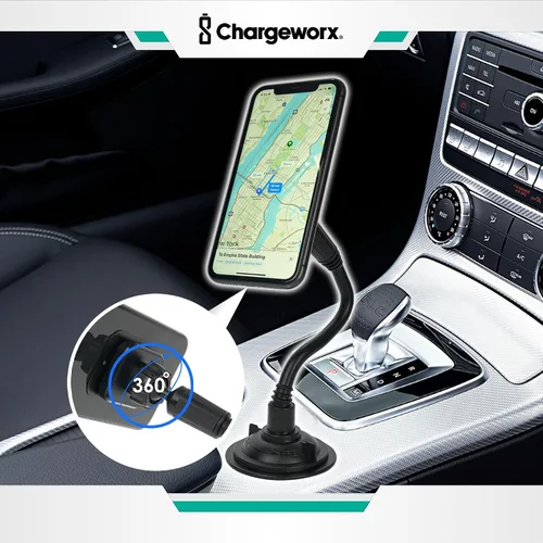Vista 3 de Soporte magnético para teléfono – Soporte universal para teléfono celular de coche con cuello de cisne ajustable de 360° y base de bloqueo