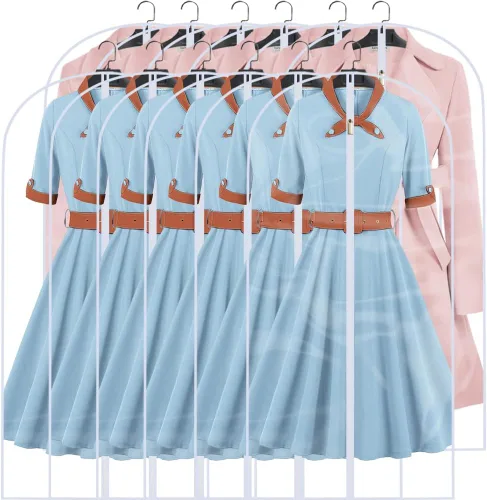 Vista 13 de Bolsas transparentes para colgar ropa de viaje (juego de 6) bolsas de traje para almacenamiento de ropa, bolsas de almacenamiento de ropa, funda