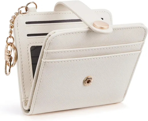Vista 10 de POIUGOYA Billetera delgada para mujer, con bloqueo RFID, plegable, tarjetero con cremallera y bolsillo para monedas, ventana para identificación