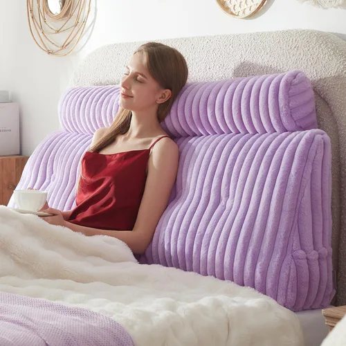 Vista 7 de Almohada de cabecero + Una almohada larga de cuello enrollado Almohada para el cuerpo, almohada de cuña de cabecero de pelo sintético con funda Beige