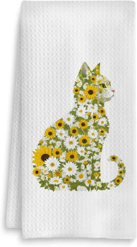 Vista 8 de Toalla de cocina con gato floral, toalla de mano con gato floral para decoración de baño, toalla de té para platos de cocina con gatito
