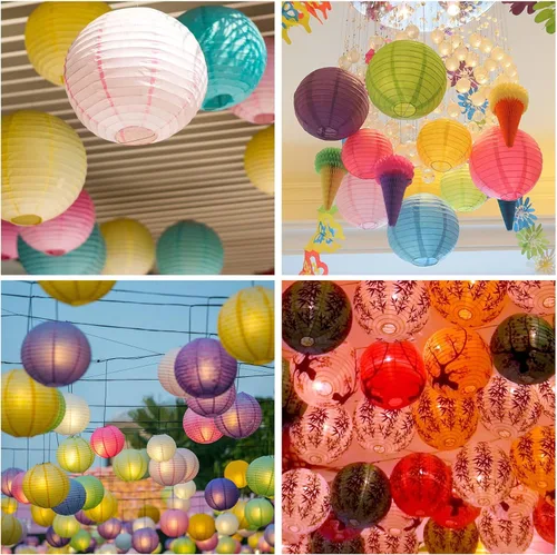 Vista 8 de LIHAO 20 linternas de papel coloridas con luces, linternas chinas multicolores, linternas de papel colgantes para decoración de fiestas, bodas