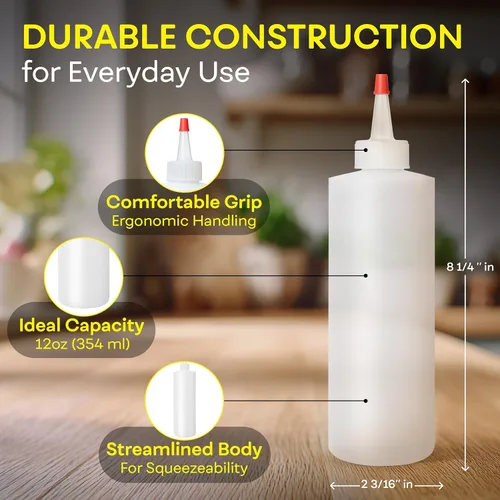 Vista 3 de BRIGHTFROM Botellas exprimibles para condimentos, botella vacía de 12 onzas con tapa superior roja, a prueba de fugas, ideal para salsa de tomate