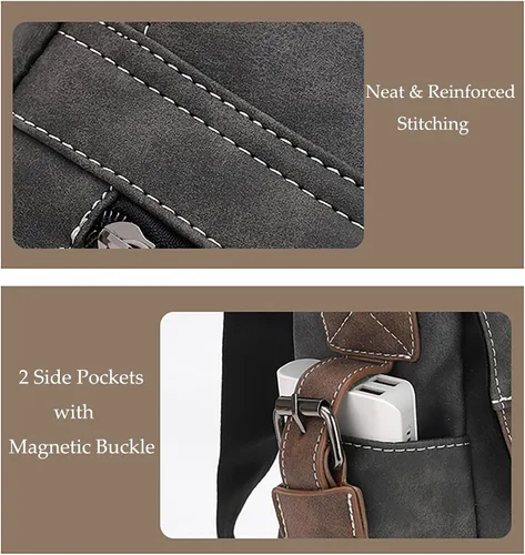 Vista 5 de NZ SIXVONA Bolso de mensajero para hombre, bolso vintage de piel sintética para hombre, resistente al agua, maletines para iPad, bolso cruzado