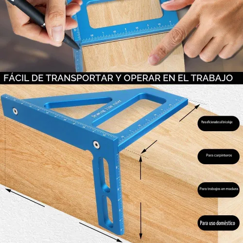 Vista 4 de Regla de medición multiángulo imperial 3D de 6 pulgadas, transportador cuadrado de carpintería de aleación de aluminio de 45/90 grados, línea