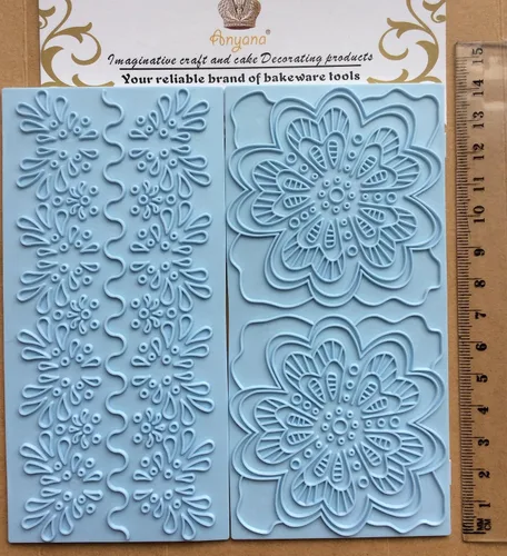 Vista 6 de Juego de 12+6 moldes de glaseado en relieve de plástico gratis Kits de madera ladrillo adoquín acolchado cuadrícula diamante diseños chocolate