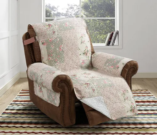 Vista 35 de Brilliant Sunshine Blue Plaids & Stripes - Funda para sillón de sofá, asiento de 23 pulgadas Patchwork Design, Non Slip Sofa Cover, Quilted