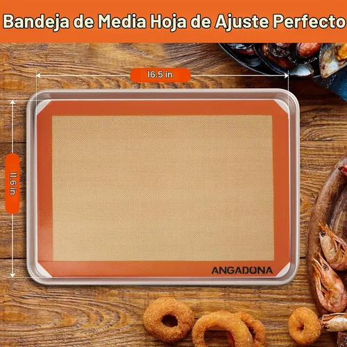 Vista 4 de Juego de hojas de estera de silicona para hornear, fácil de limpiar y reutilizable de grado alimenticio antiadherente, 2 medias hojas de estera