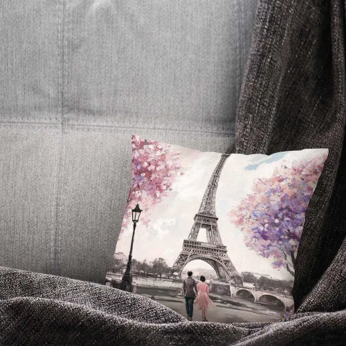 Vista 4 de Pehede Funda de almohada decorativa de lino y algodón con diseño de pintura al óleo de París, vista de la calle de París, para sofá, silla