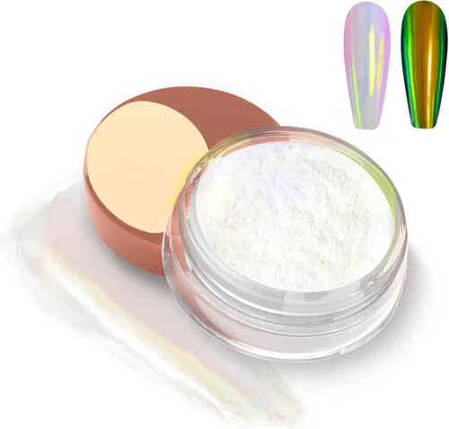Vista 10 de Allstarry Polvo de uñas cromado blanco esmalte Aurora Donut Effect Pigment A-Glaze Blanco