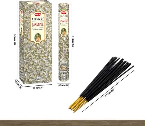 Vista 2 de HEM Precious Jasmine - Varitas de incienso – 120 unidades (6 cajas de 20) Fragancia floral dulce edificante para meditación, oración, relajación