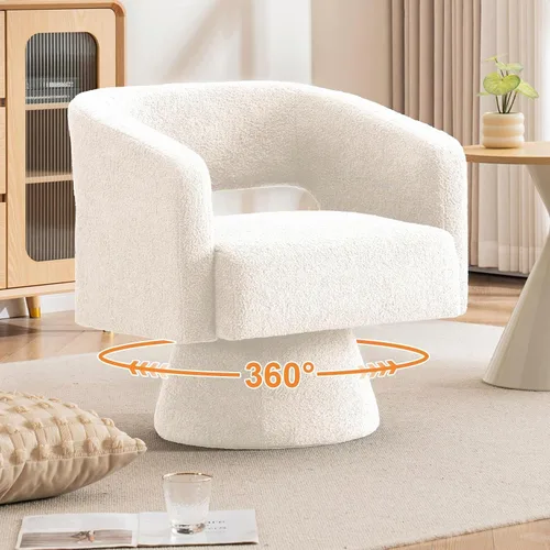 Vista 3 de ClinQ Juego de 1 silla giratoria de barril giratorio, sillas giratorias redondas tapizadas de peluche de gran tamaño, moderna y lujosa silla
