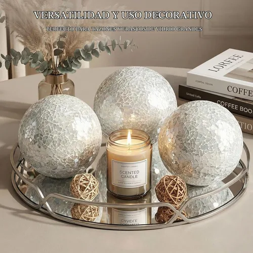 Vista 4 de DomeStar - 3 bolas decorativas para cuencos, bolas de vidrio blancas de 4 pulgadas Bolas decorativas para cuencos de centro de mesa, decoración