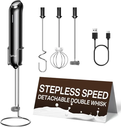 Vista 10 de InstaWhisk - Espumador de leche con velocidad variable, varita espumadora de café recargable con batidor doble desmontable, agitador eléctrico