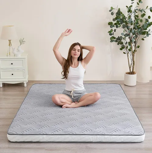 Vista 9 de Zelladorra Colchón japonés para suelo, colchón de futón acolchado con parte inferior antideslizante, cama de piso plegable con bolsa