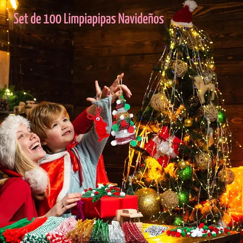 Vista 7 de Limpiadores de tubería de Navidad, juego de 700 piezas para manualidades que incluye 200 piezas de limpiadores de tubería, 400 piezas de pompones