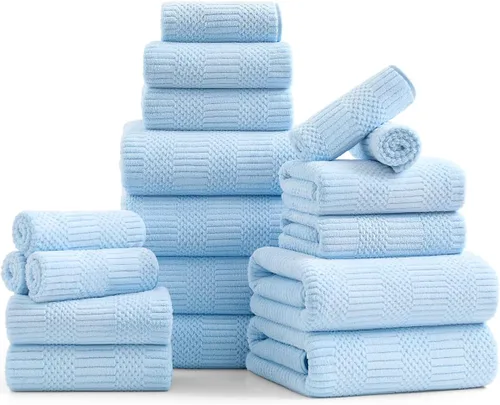 Vista 23 de 18 piezas de toallas tejidas negras familiares - 6 sábanas de baño, 6 toallas de mano, 6 toallitas de poliéster suave, toallas de ducha absorbentes